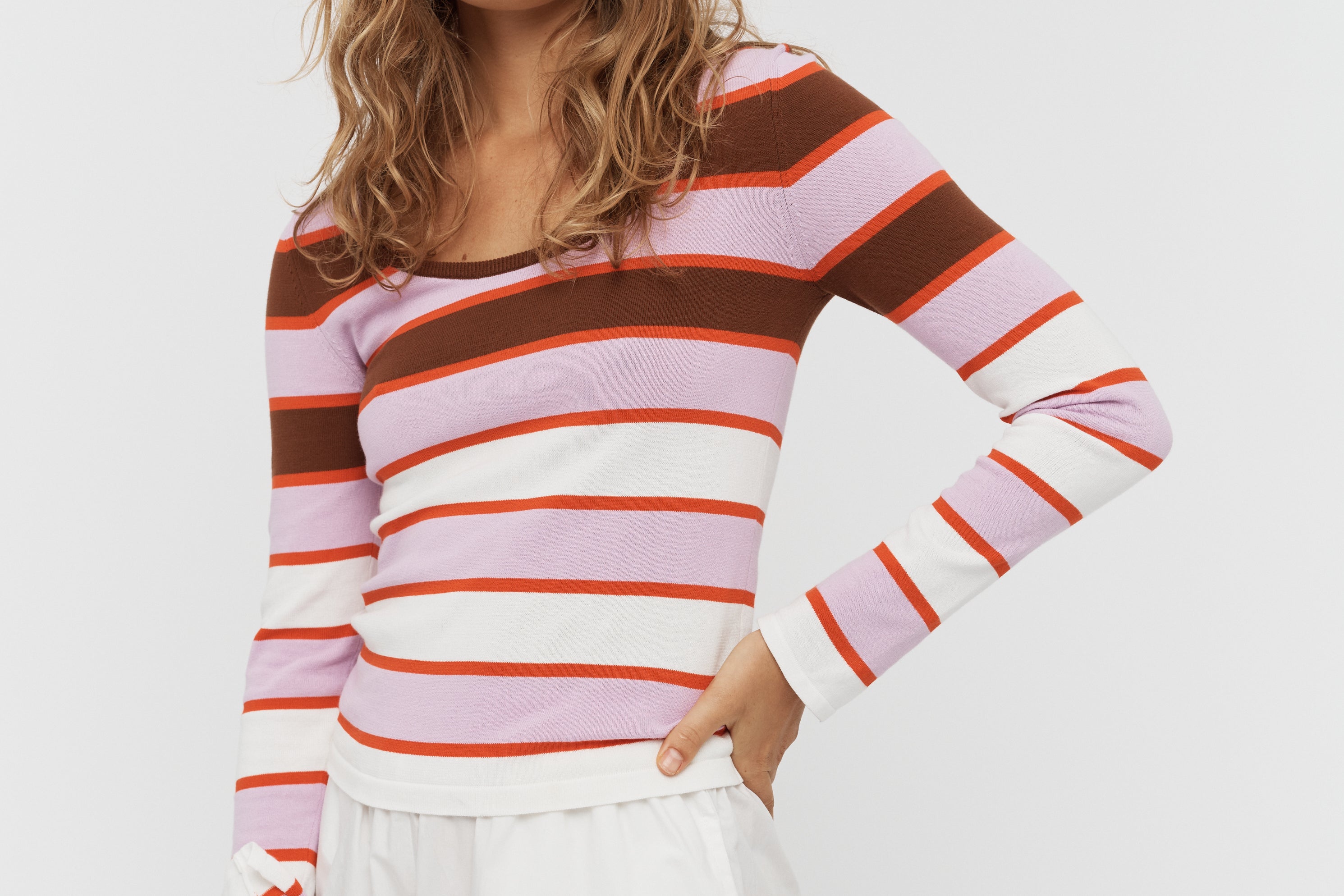 Amelia Striped Long Sleeve Top - Sepia/Violet - Knitwear