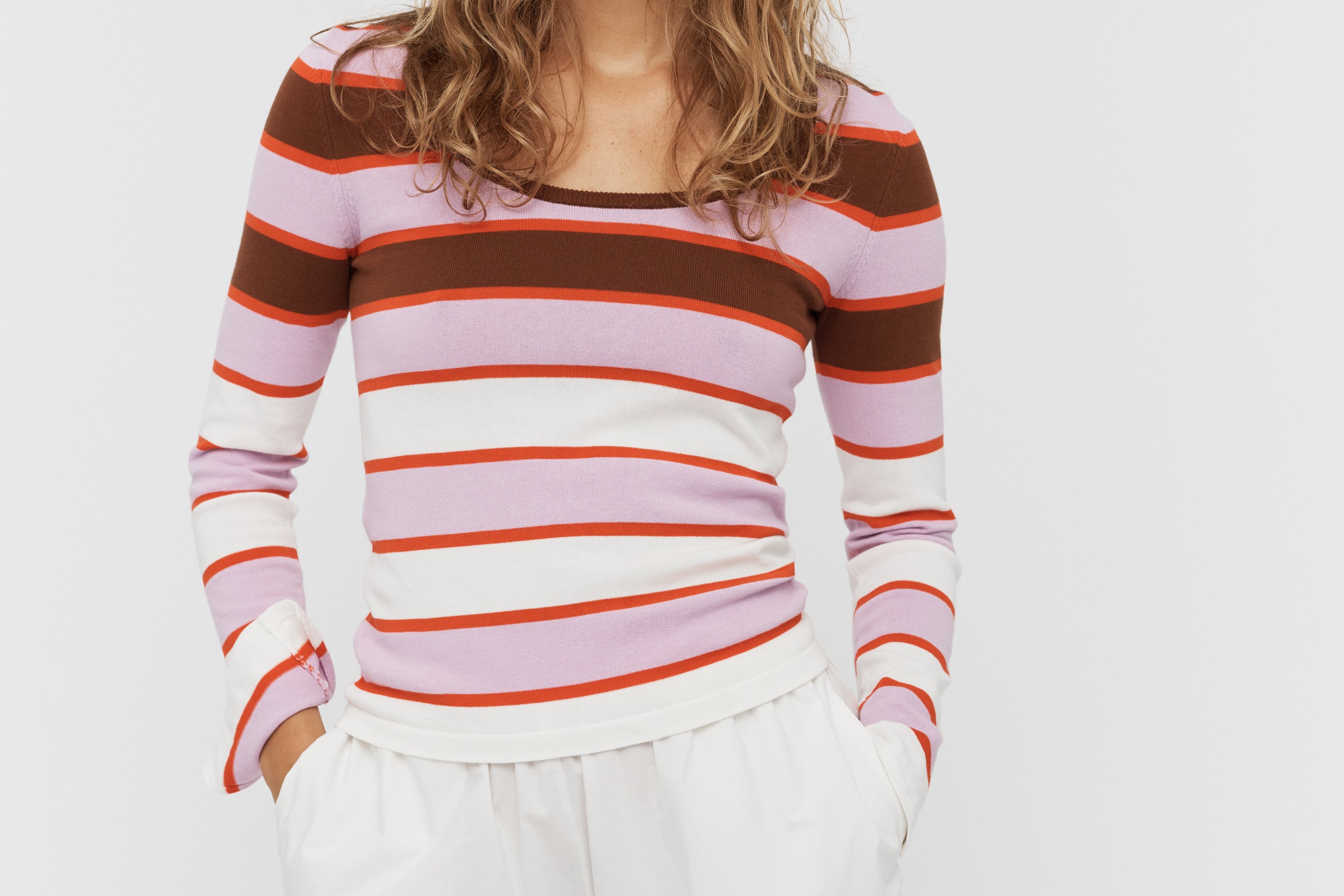 Amelia Striped Long Sleeve Top - Sepia/Violet - Knitwear
