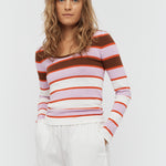 Amelia Striped Long Sleeve Top - Sepia/Violet - Knitwear