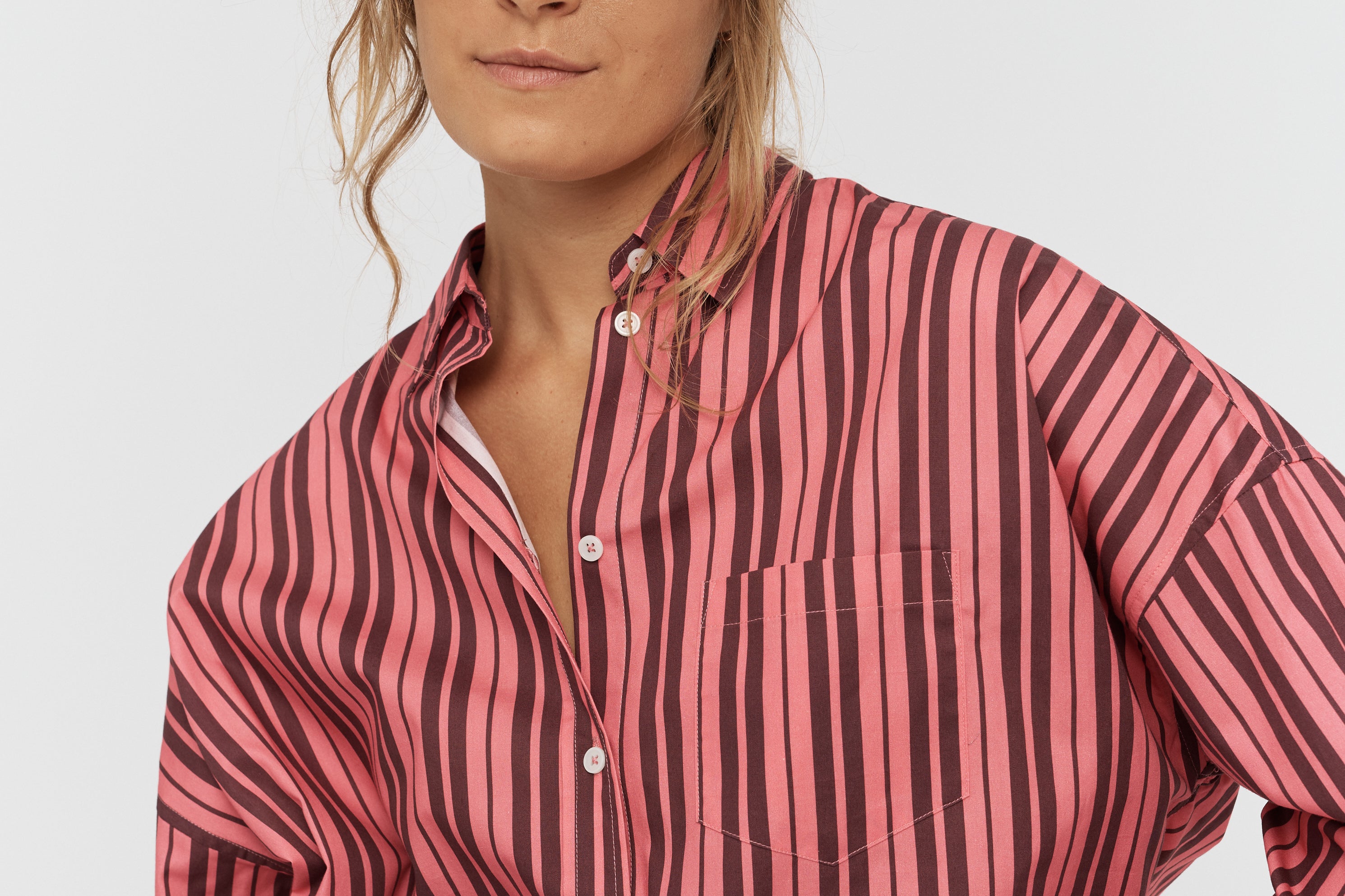 Chiara Classic Shirt - Stripes - Burgundy/Surreal Pink