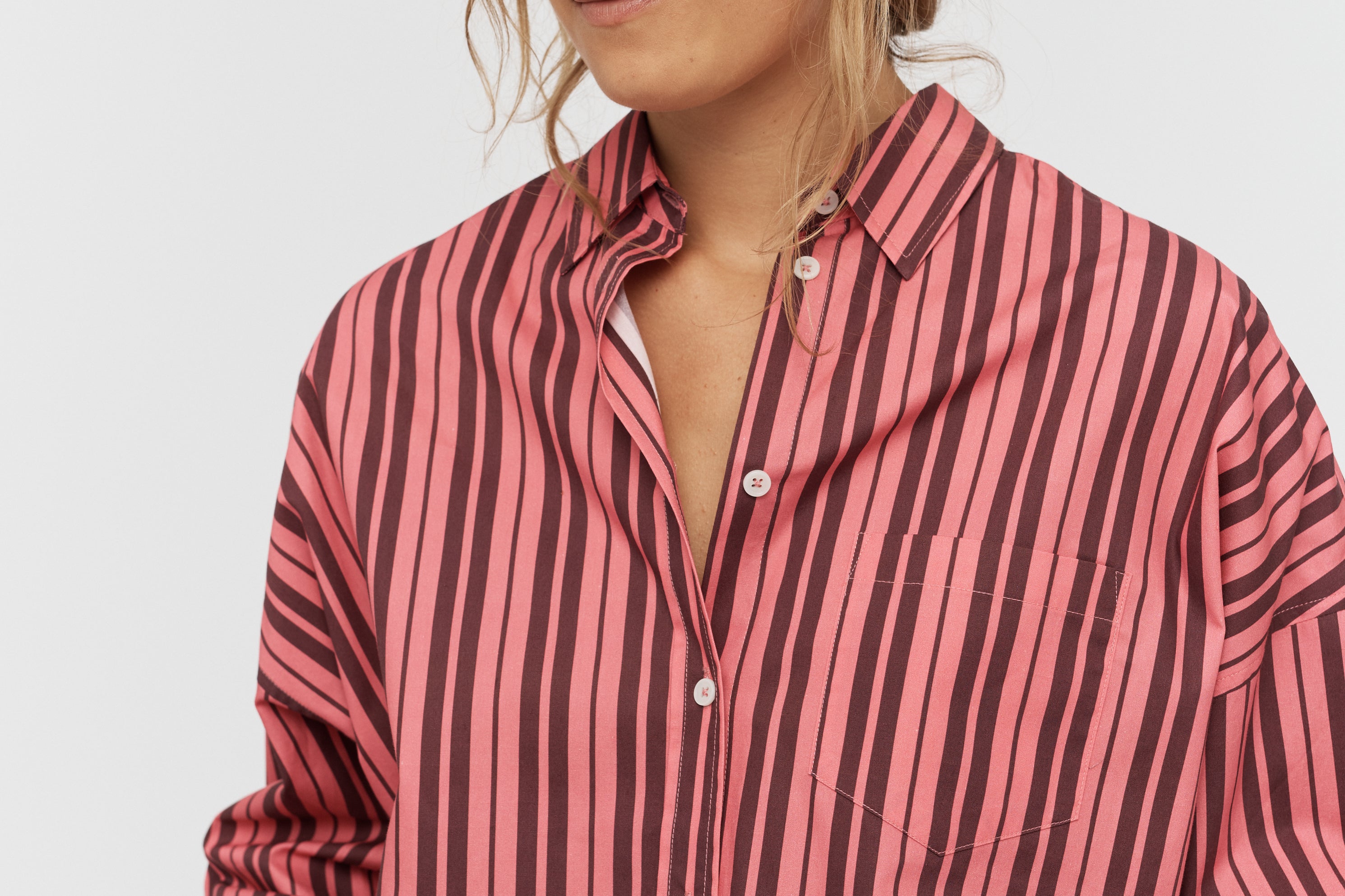 Chiara Classic Shirt - Stripes - Burgundy/Surreal Pink