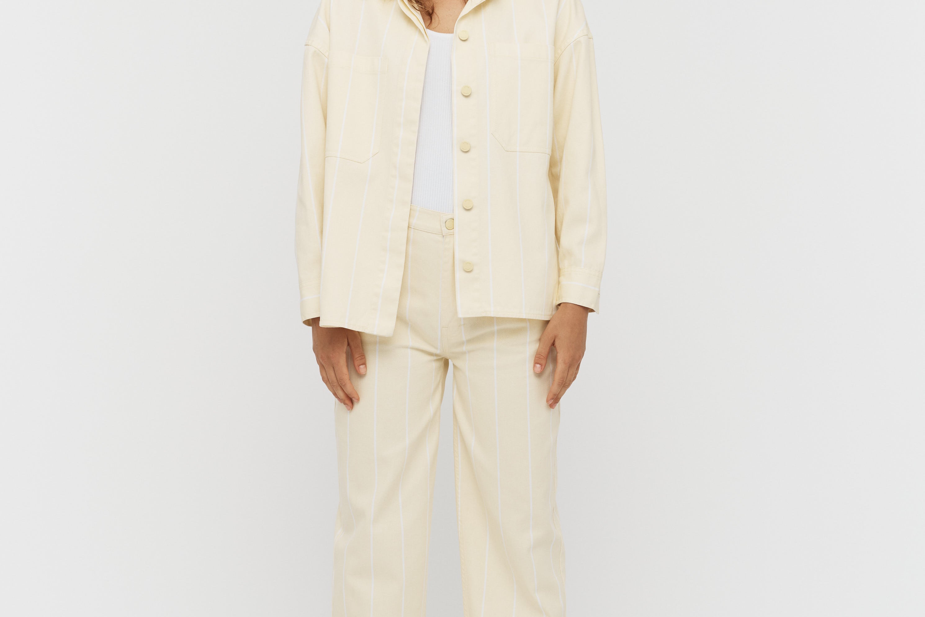 Amaya Denim Shacket - Soft Yellow/White - Apparel