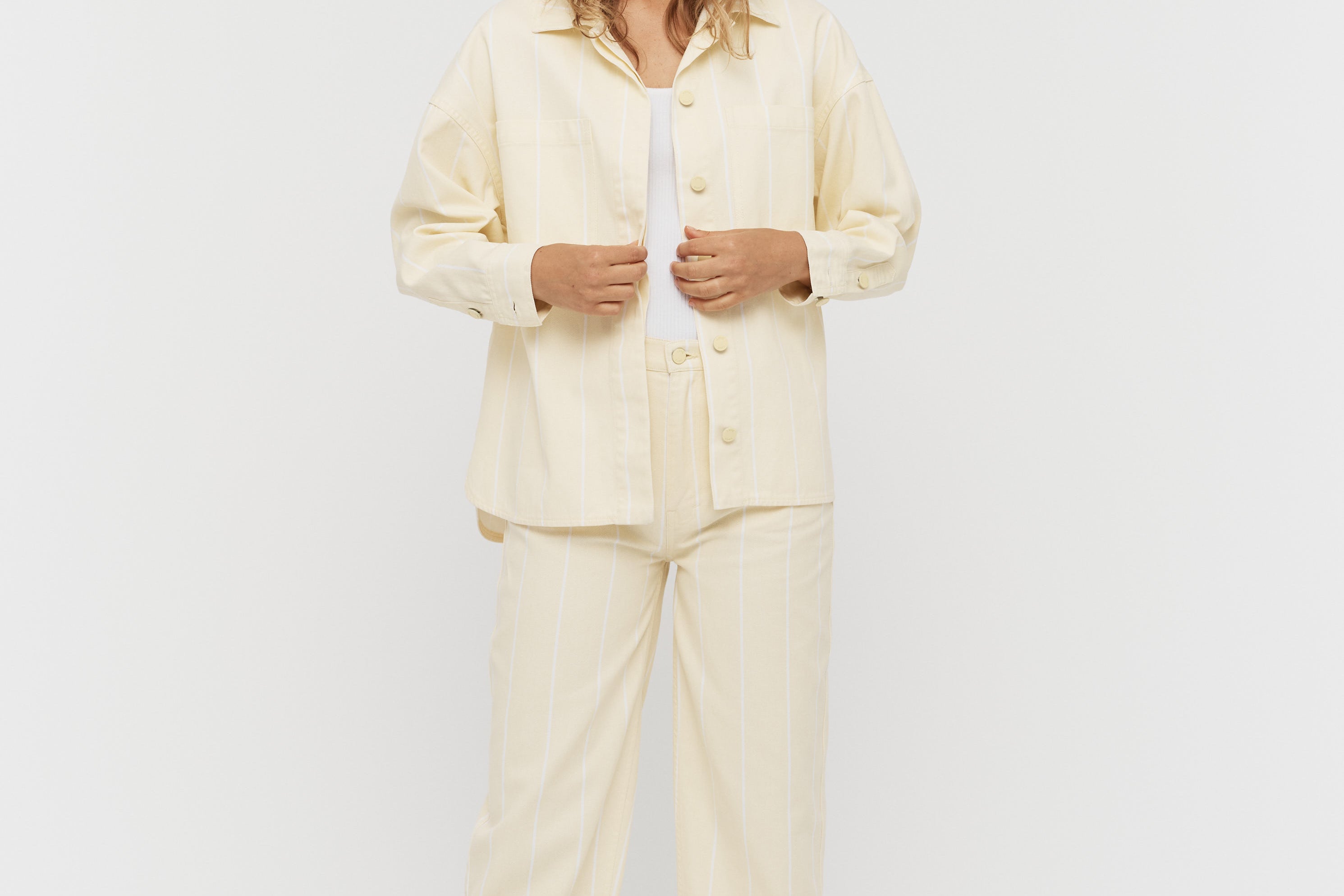 Amaya Denim Shacket - Soft Yellow/White - Apparel