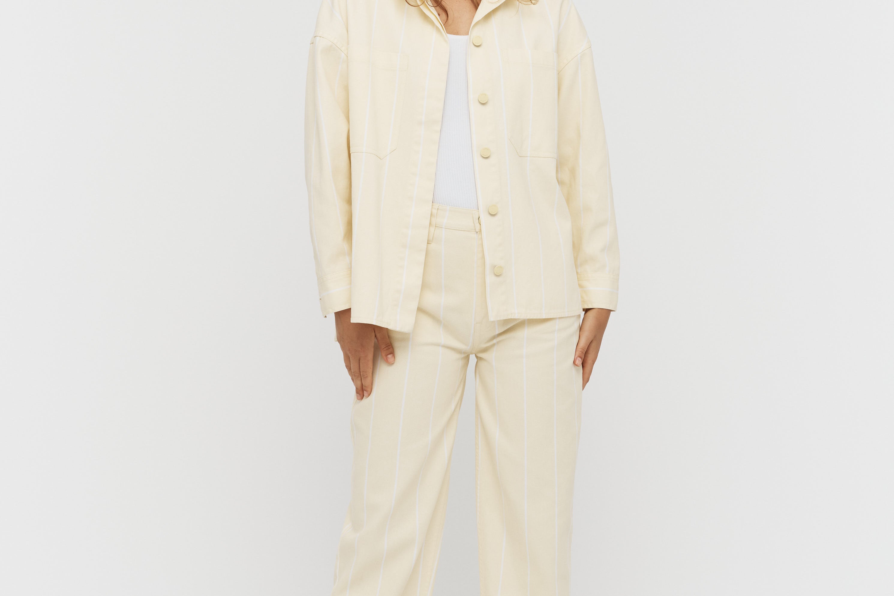Amaya Denim Shacket - Soft Yellow/White - Apparel