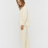 Amaya Denim Shacket - Soft Yellow/White - Apparel