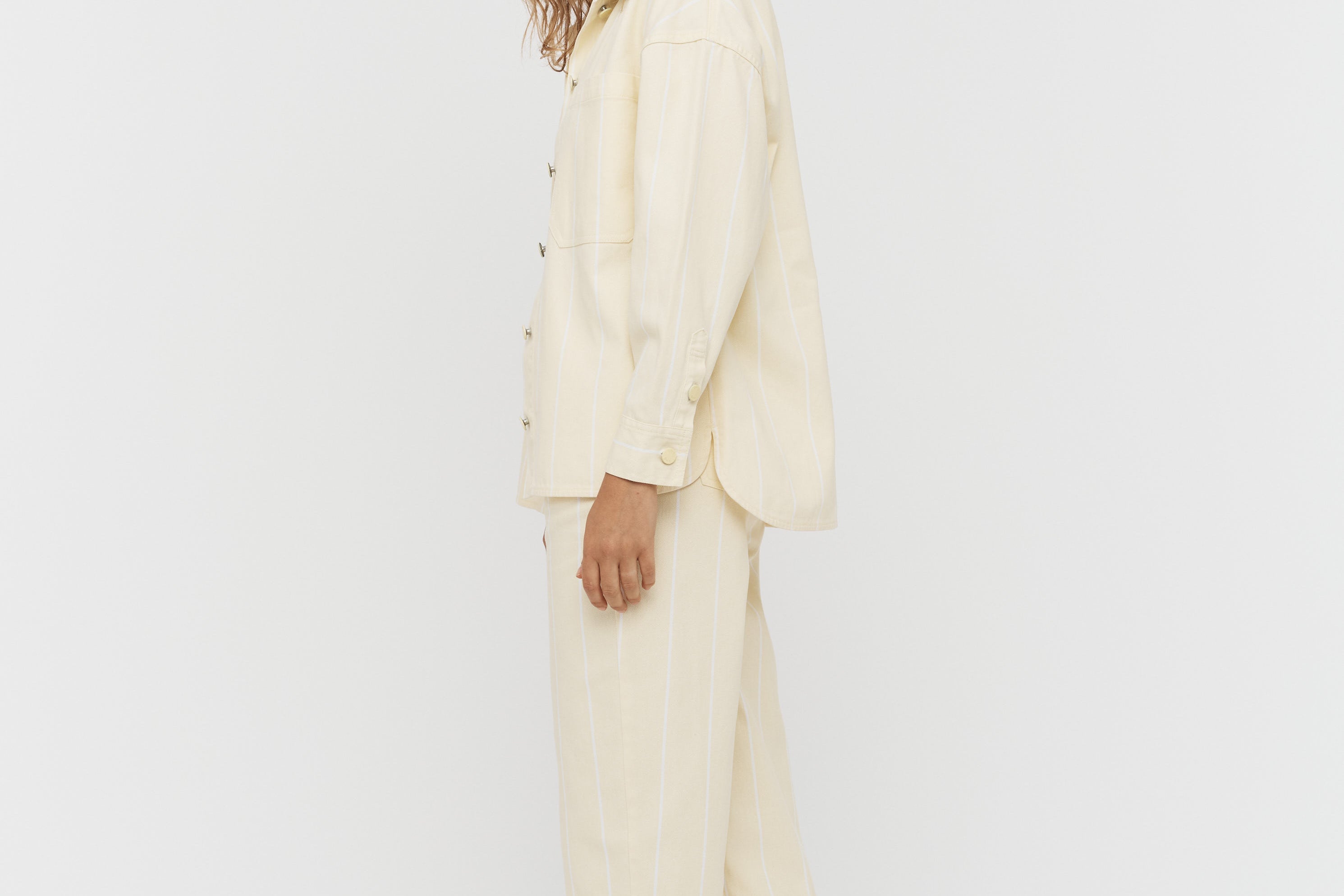 Amaya Denim Shacket - Soft Yellow/White - Apparel