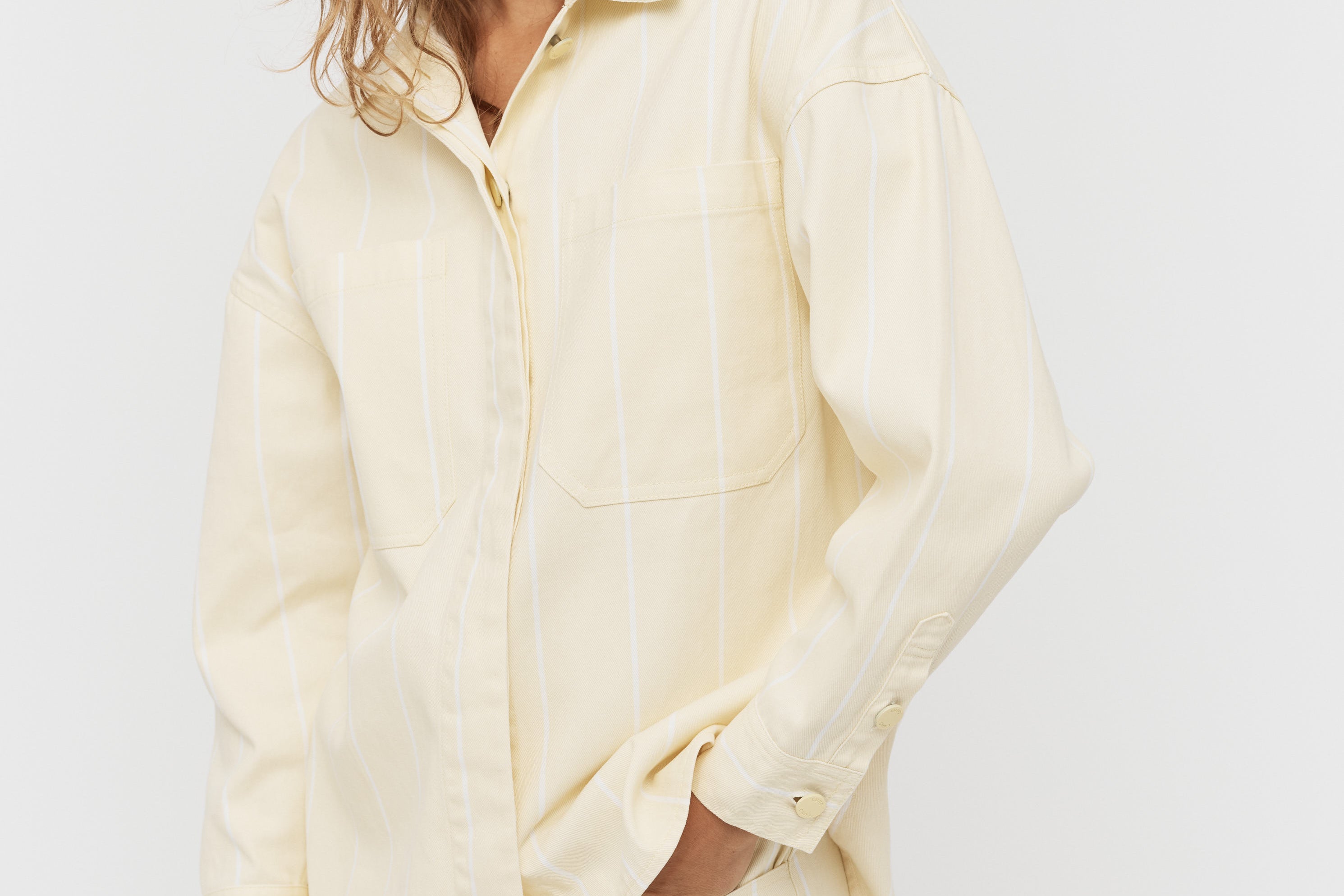 Amaya Denim Shacket - Soft Yellow/White - Apparel