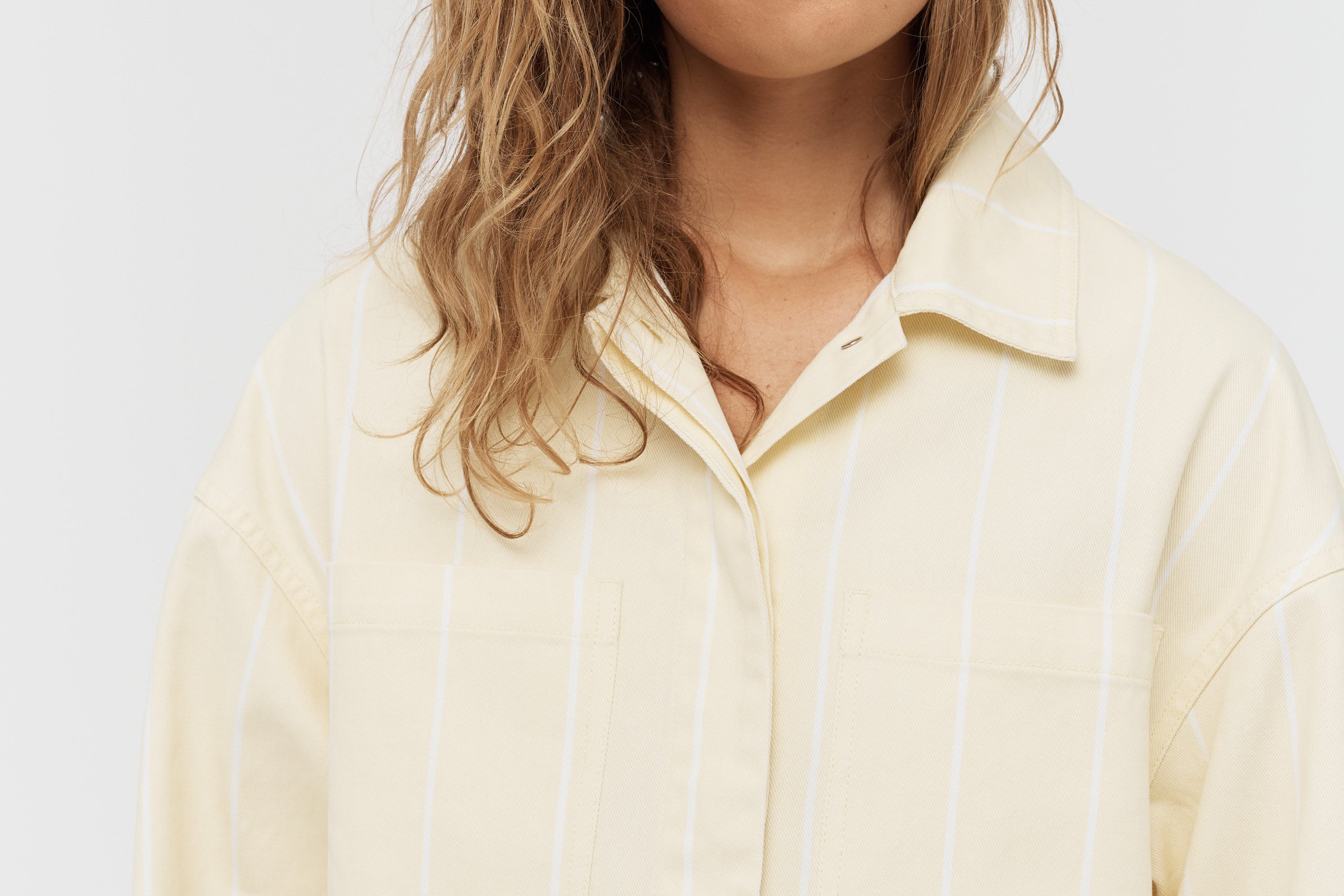 Amaya Denim Shacket - Soft Yellow/White - Apparel