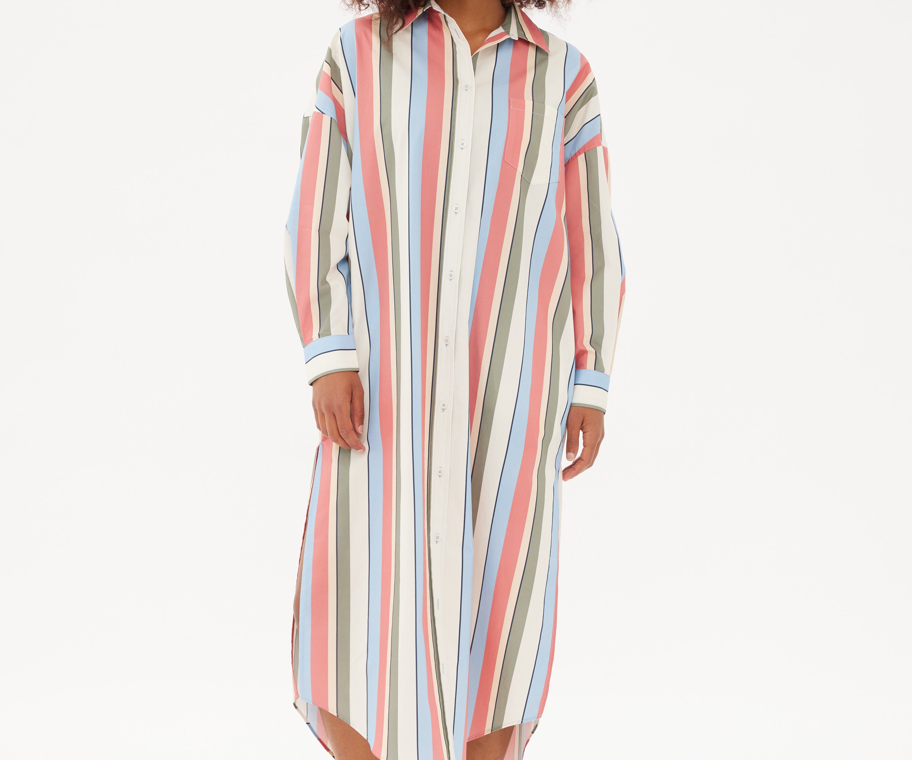 Chiara Maxi Shirt Dress Multi Stripe - Birch/Cherry/Powder Blue/Khaki - Apparel