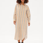 Chiara Maxi Shirt Dress Striped - Toffee/White/Black - Apparel