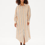 Chiara Maxi Shirt Dress Striped - Toffee/White/Black - Apparel