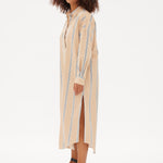 Chiara Maxi Shirt Dress Striped - Toffee/White/Black - Apparel