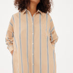Chiara Maxi Shirt Dress Striped - Toffee/White/Black - Apparel
