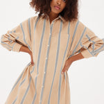 Chiara Maxi Shirt Dress Striped - Toffee/White/Black - Apparel