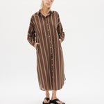 Chiara Shirt Dress Maxi - Coffee/White - Apparel