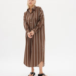 Chiara Shirt Dress Maxi - Coffee/White - Apparel
