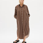 Chiara Shirt Dress Maxi - Coffee/White - Apparel