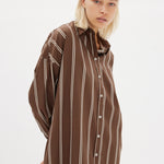 Chiara Shirt Dress Maxi - Coffee/White - Apparel