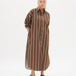 Chiara Shirt Dress Maxi - Coffee/White - Apparel