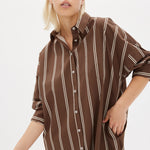 Chiara Shirt Dress Maxi - Coffee/White - Apparel