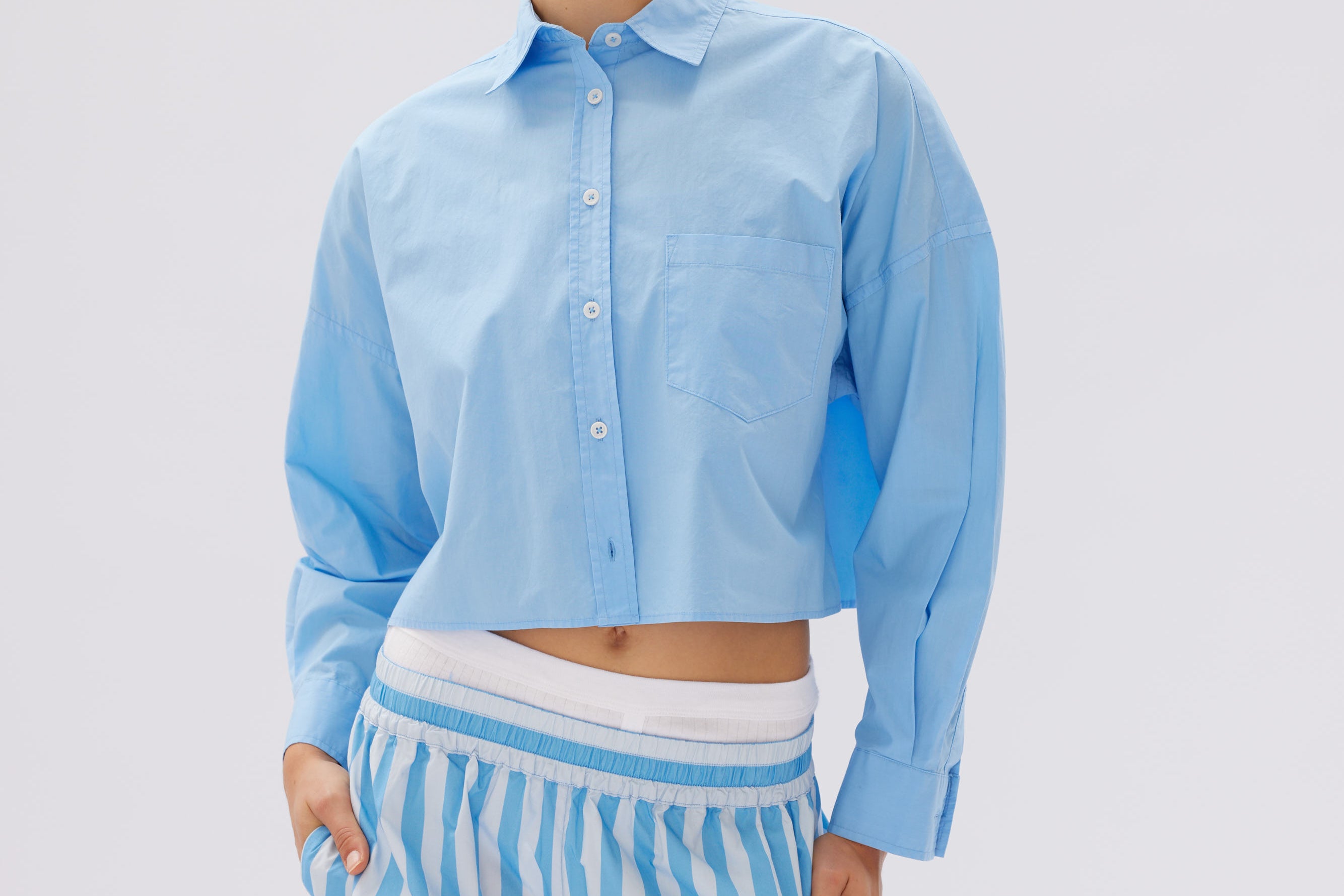 Chiara Cropped Shirt - Azure - Apparel