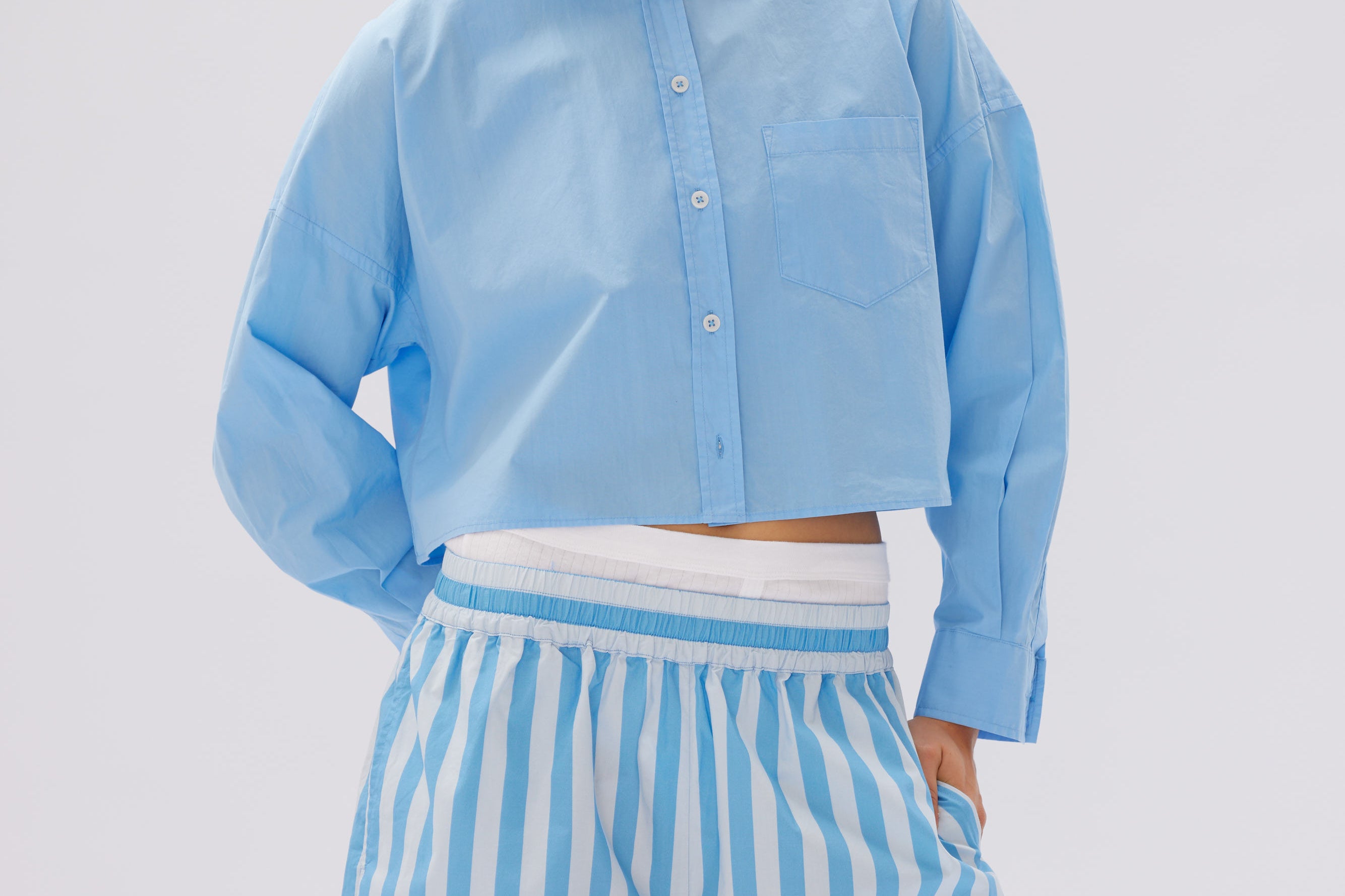 Chiara Cropped Shirt - Azure - Apparel