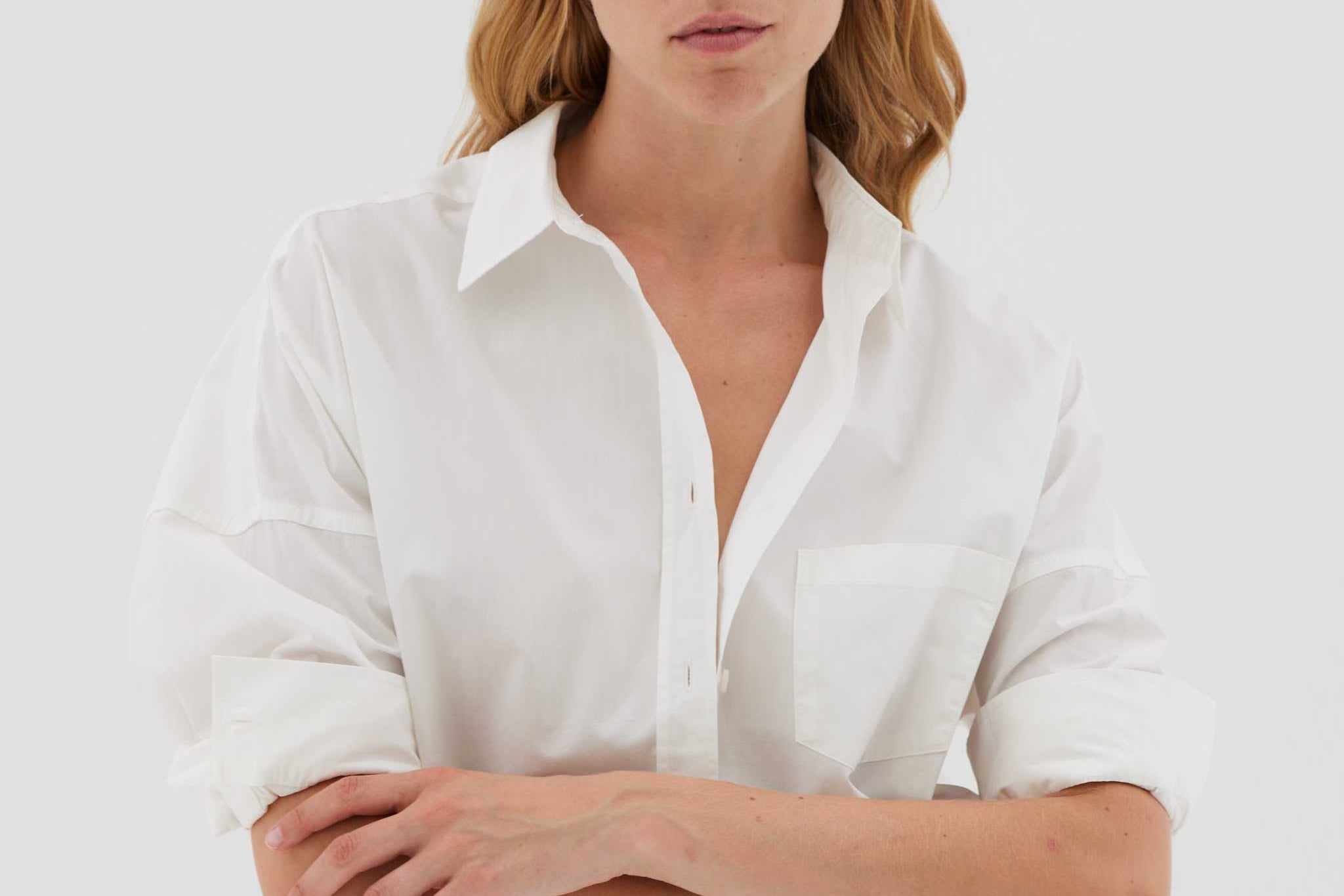 White Long Sleeve Shirt in organic cotton with relaxed fit and custom details
