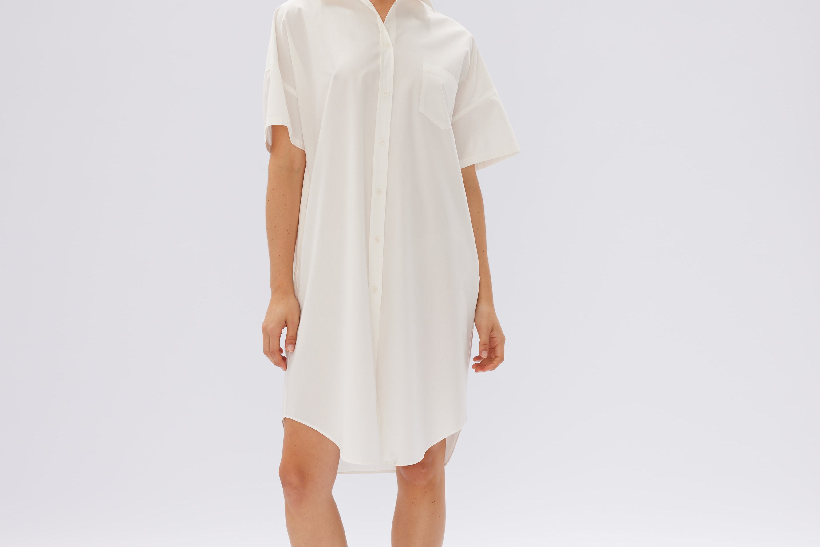 The Chiara Short Sleeve Shirt Dress White Lmnd 5766