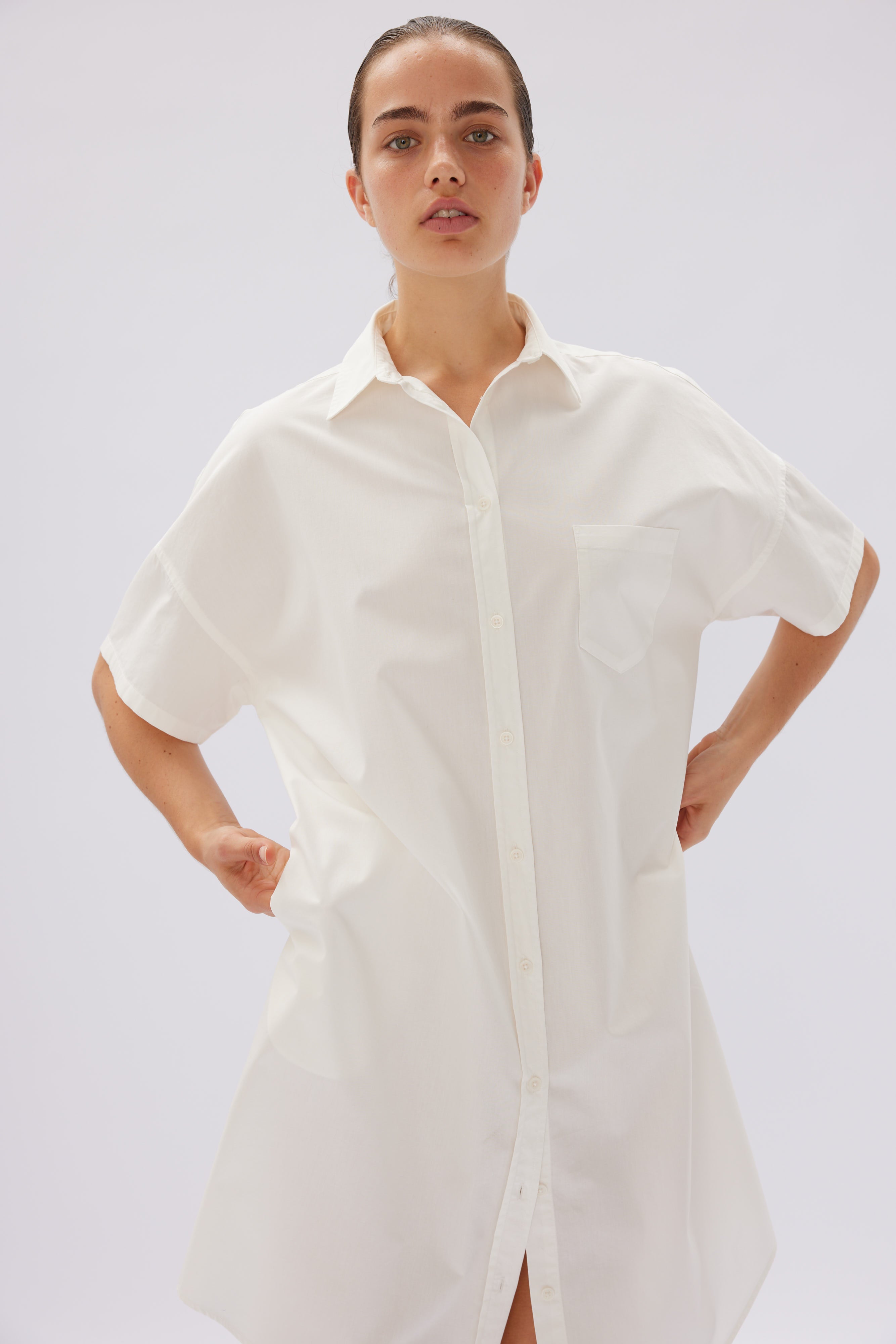 The Chiara Short Sleeve Shirt Dress - White – LMND