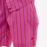 Chiara Oversized striped shirt in fuchsia, true red, and natural stripes with relaxed fit and chest pocket