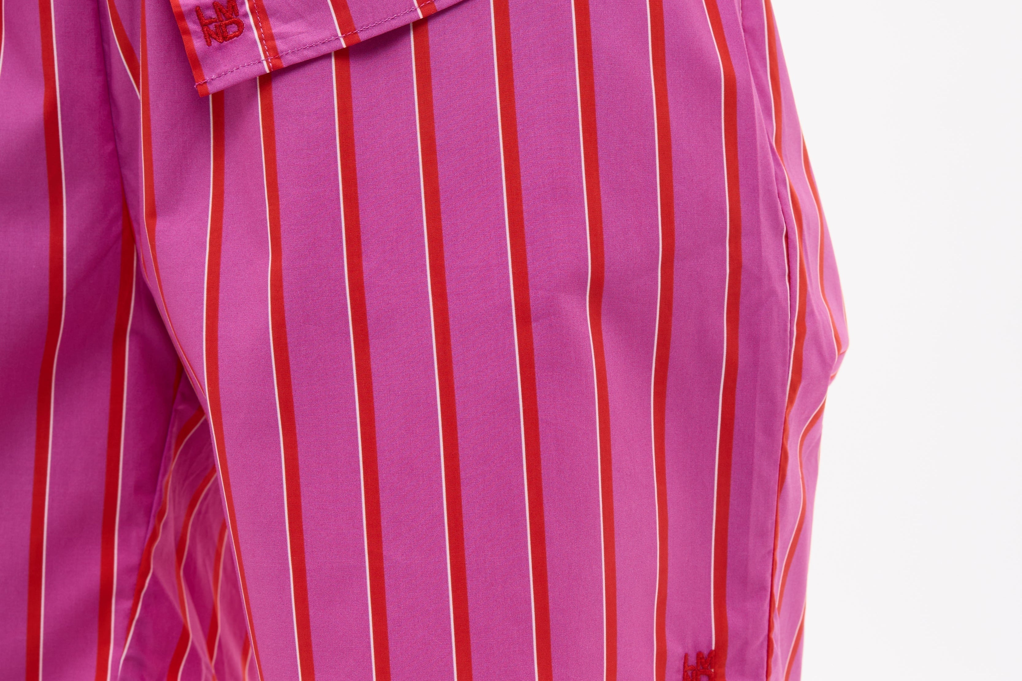 Chiara Oversized striped shirt in fuchsia, true red, and natural stripes with relaxed fit and chest pocket