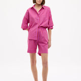 Chiara Oversized striped shirt in fuchsia, true red, and natural cotton with relaxed fit and chest pocket