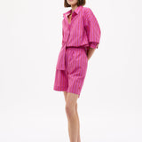 Chiara Oversized Striped Shirt in Fuchsia, True Red, and Natural with relaxed fit and chest pocket
