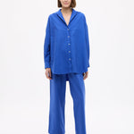 Mara Oversized Long Sleeve Shirt in cobalt blue with strong structure and oversized fit