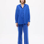 Mara Oversized Long Sleeve Shirt in cobalt blue with structured 100% cotton pinpoint fabric and oversized fit