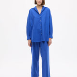 Mara Oversized Long Sleeve Shirt in cobalt blue with structured 100% cotton pinpoint fabric and oversized fit