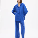 Mara Oversized Long Sleeve Shirt in cobalt blue with 100% cotton pinpoint, oversized fit, and structured design