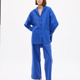 Mara Oversized Long Sleeve Shirt in cobalt blue with 100% cotton pinpoint, oversized fit, and structured design