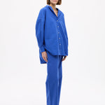 Mara Oversized Long Sleeve Shirt in cobalt blue with structured cotton pinpoint fabric and oversized fit