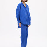 Mara Oversized Long Sleeve Shirt in cobalt blue with structured cotton pinpoint fabric and oversized fit