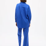 Mara Oversized Long Sleeve Shirt in cobalt blue, 100% cotton pinpoint with structured, oversized fit and long sleeves.