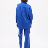 Mara Oversized Long Sleeve Shirt in cobalt blue, 100% cotton pinpoint with structured, oversized fit and long sleeves.