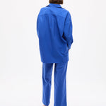 Mara Oversized Long Sleeve Shirt in cobalt blue with structured, breathable 100% cotton pinpoint fabric and oversized fit