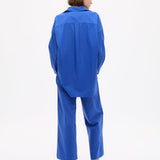Mara Oversized Long Sleeve Shirt in cobalt blue with structured cotton pinpoint fabric and relaxed fit