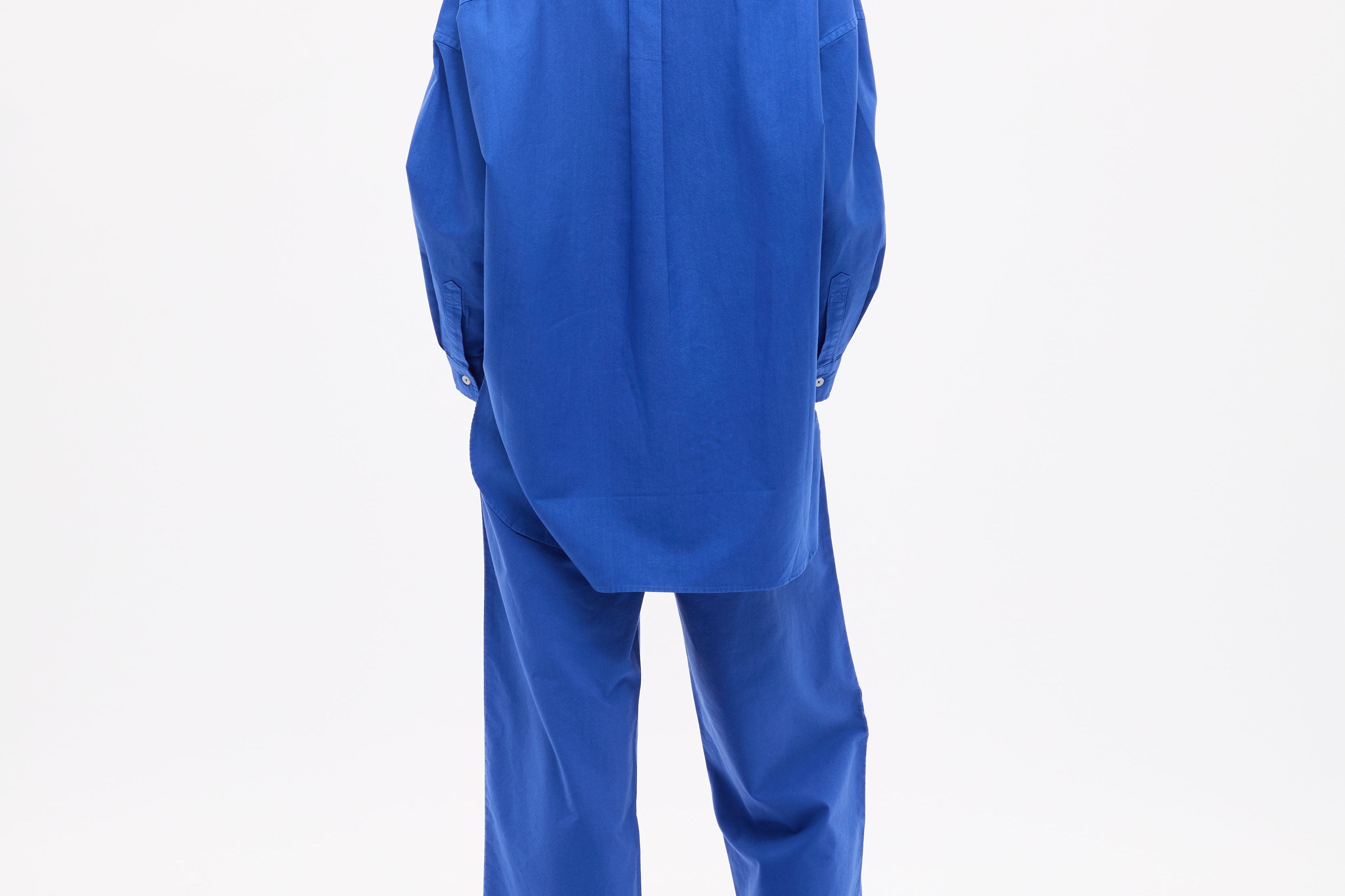 Mara Oversized Long Sleeve Shirt in cobalt blue with structured cotton pinpoint fabric and relaxed fit