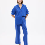 Mara Oversized Long Sleeve Shirt in cobalt blue with structured 100% cotton pinpoint fabric and relaxed fit