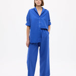 Mara Oversized Long Sleeve Shirt in cobalt blue with crisp tailored fit and 100% cotton pinpoint fabric