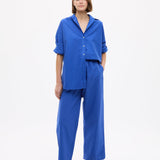 Mara Oversized Long Sleeve Shirt in cobalt blue with crisp tailored fit and 100% cotton pinpoint fabric