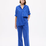 Mara Oversized Long Sleeve Shirt in cobalt blue with structured cotton pinpoint fabric and relaxed fit
