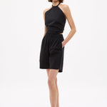 Black mid length cotton shorts with elastic waistband and side pockets
